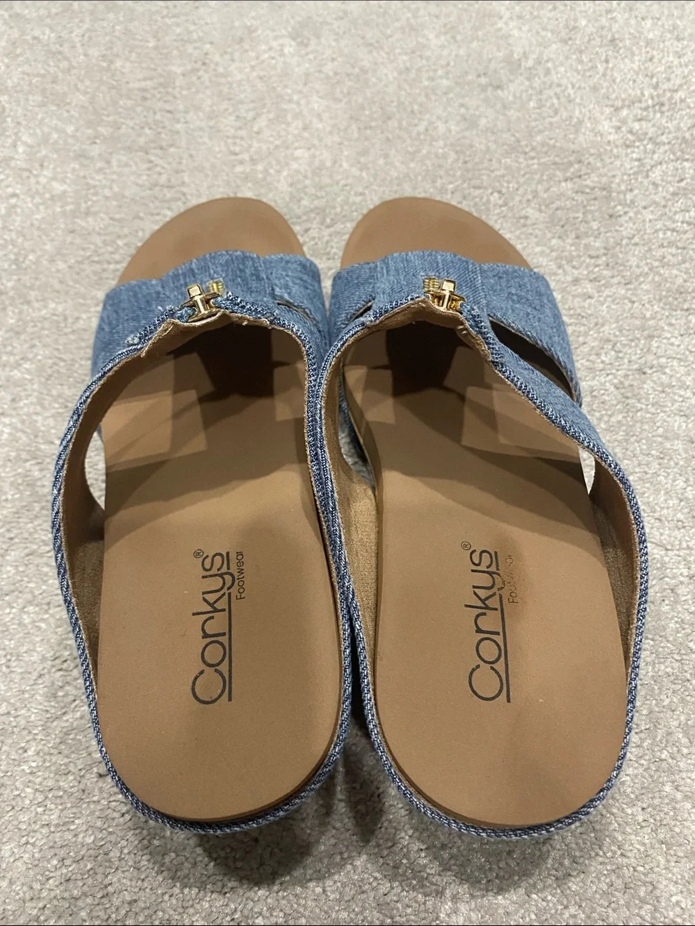 Corkys Denim Gold-Zip Slide Sandals - Blue
